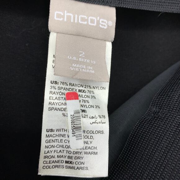 Chicos Pull On Ponte Slim Straight Pant Womens Sz 2 US 12 Black Elastic Waist - Picture 5 of 6